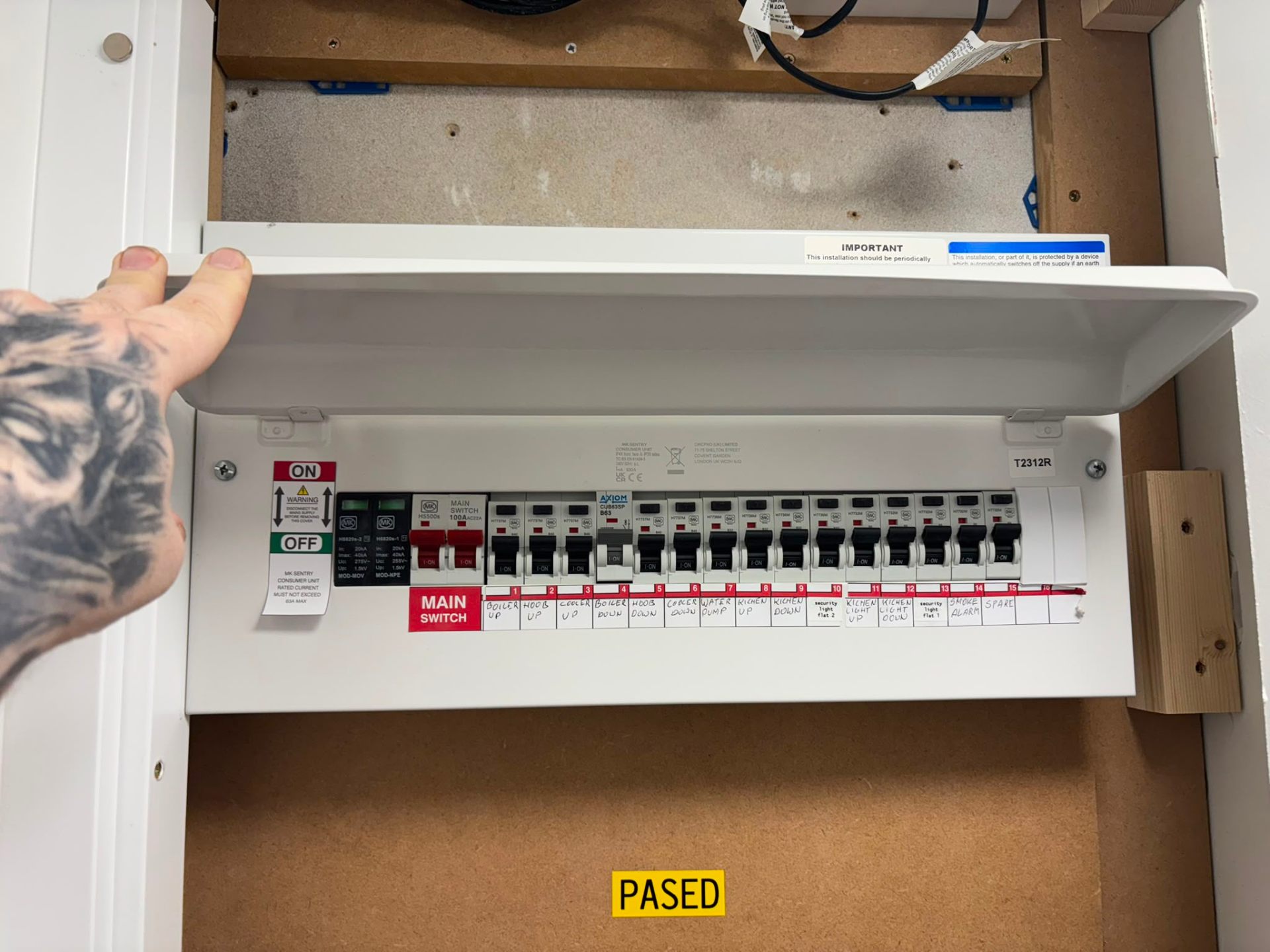 Newly installed and fully labelled MK Sentry consumer unit