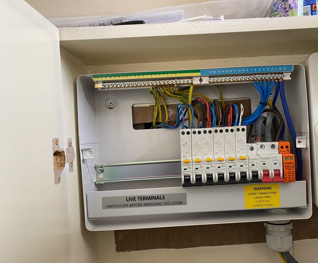 New FuseBox consumer unit installed with RCBOs and surge protection