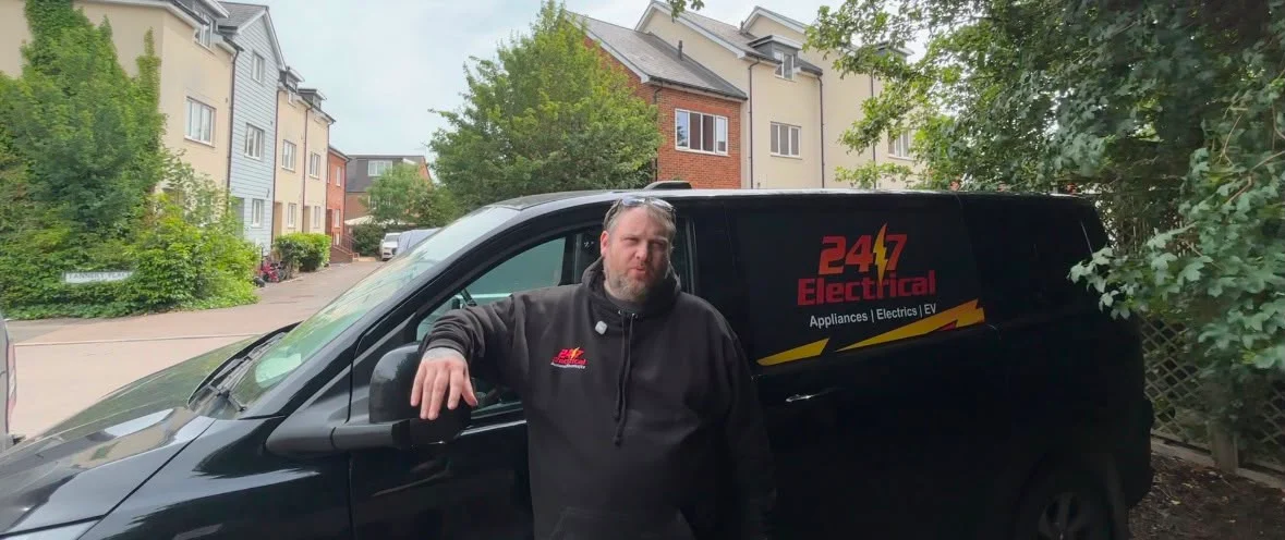 Steve Green, lead electrician at 24/7 Electrical, with the company van in Kent