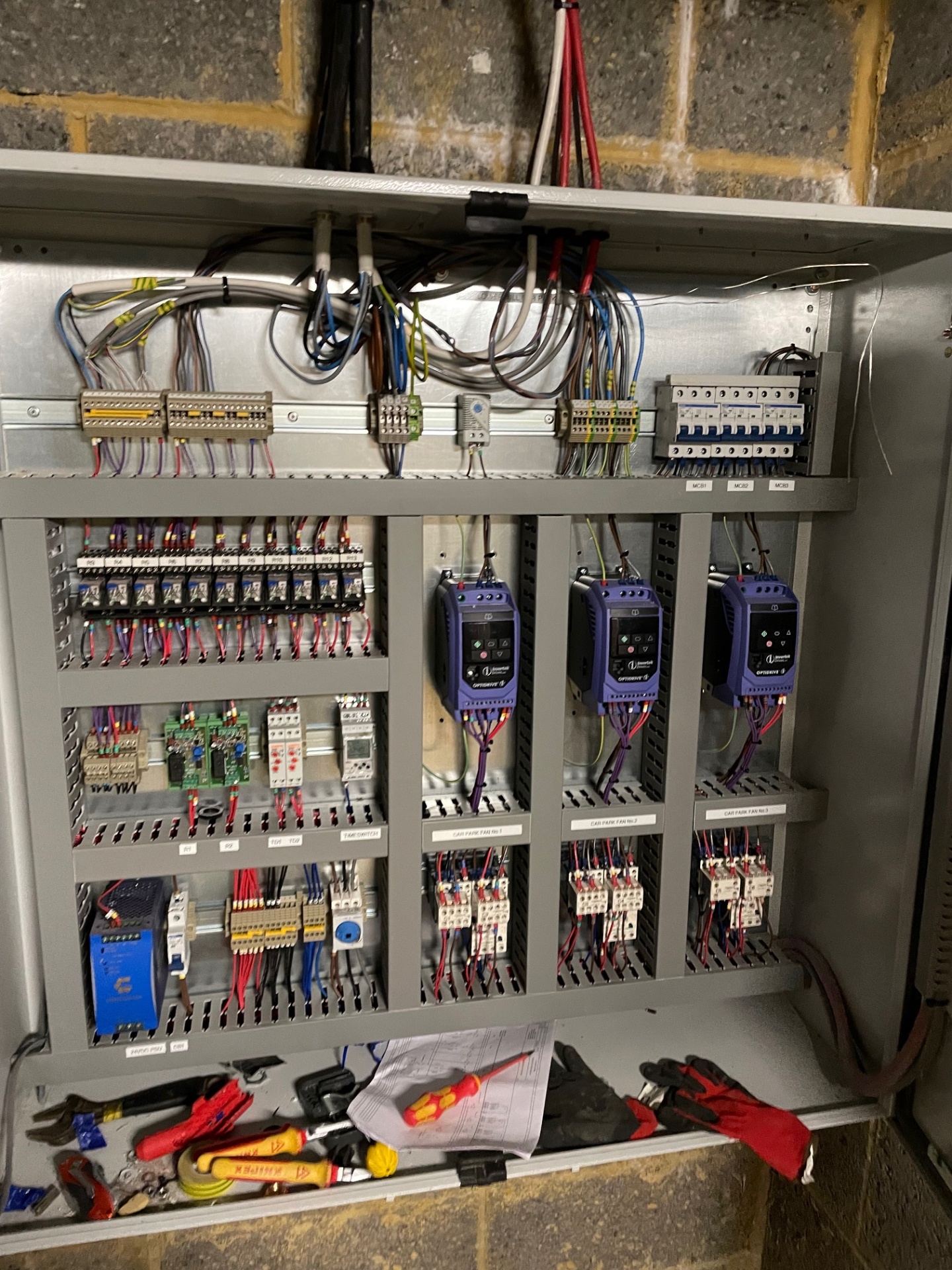 Commercial control panel with VFD drives installed