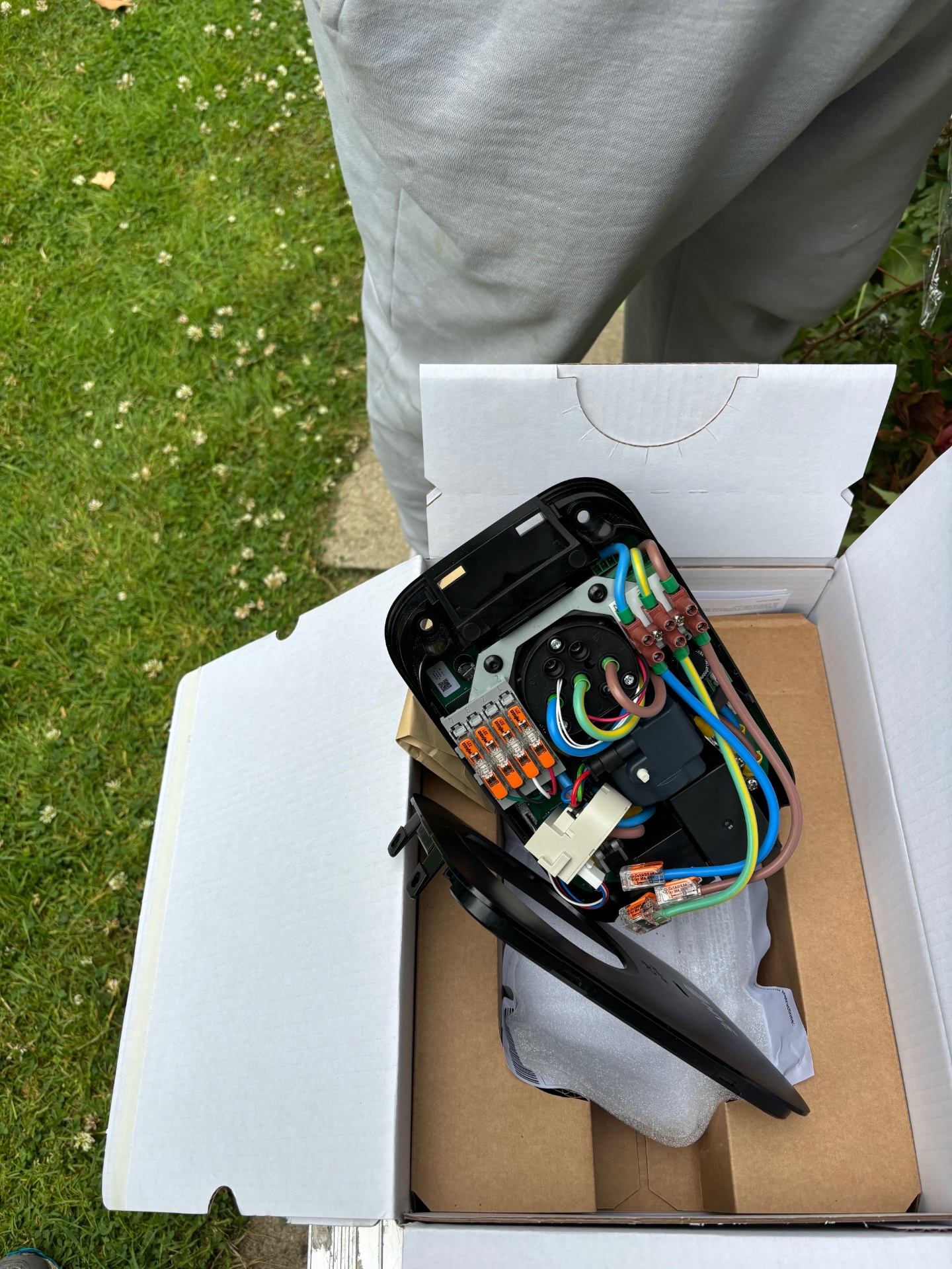 New EV charger unboxed ready for installation