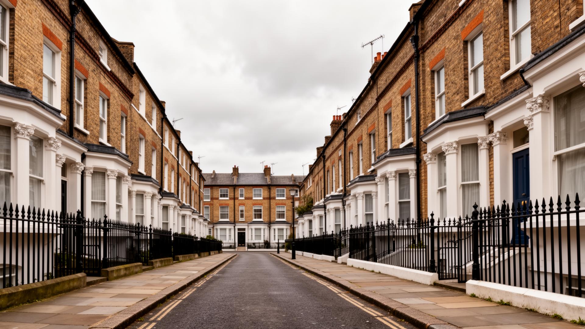Victorian terraced street with brick houses and iron railings in Penge, South East London