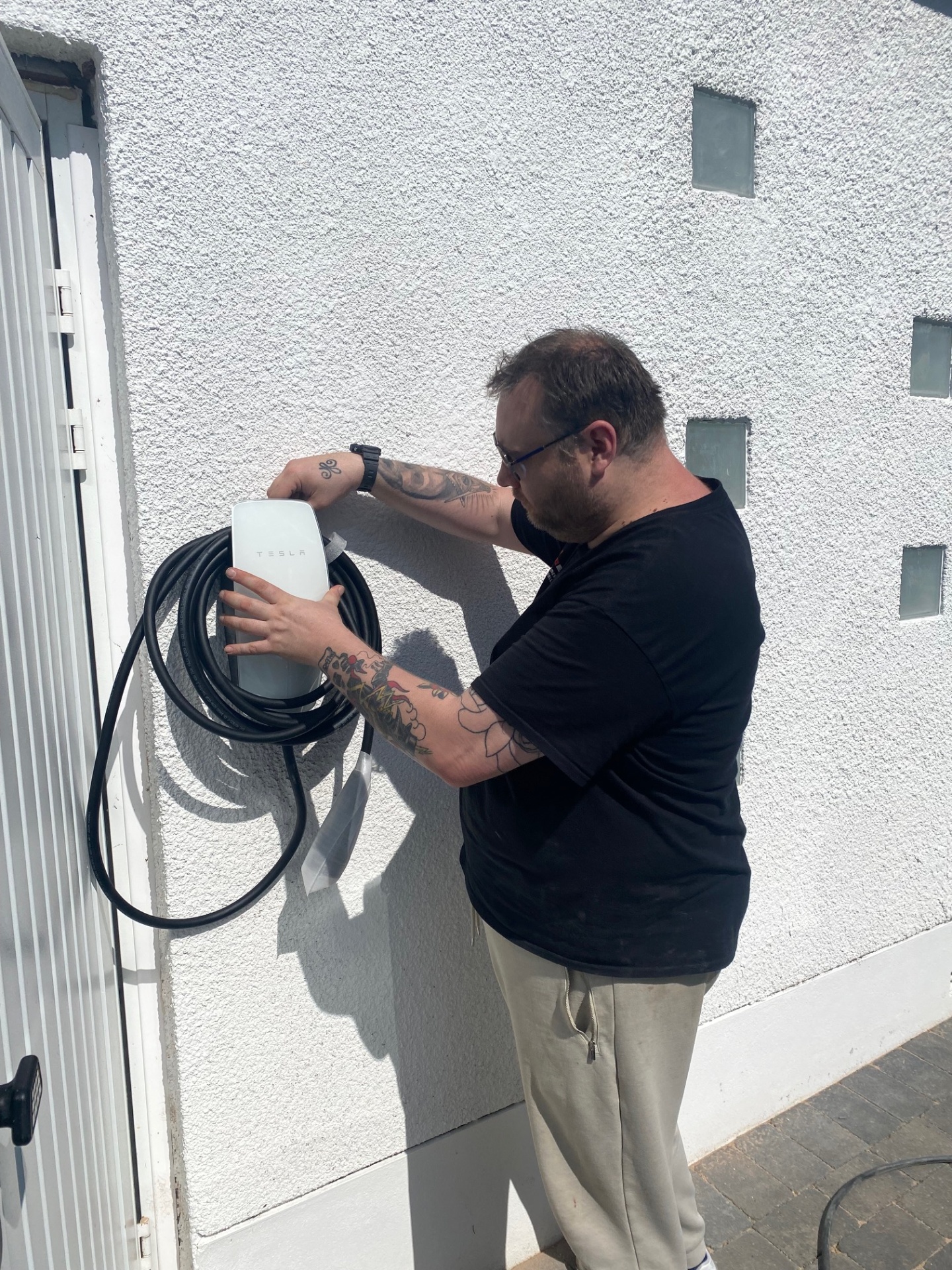 Tesla wall connector installation in progress