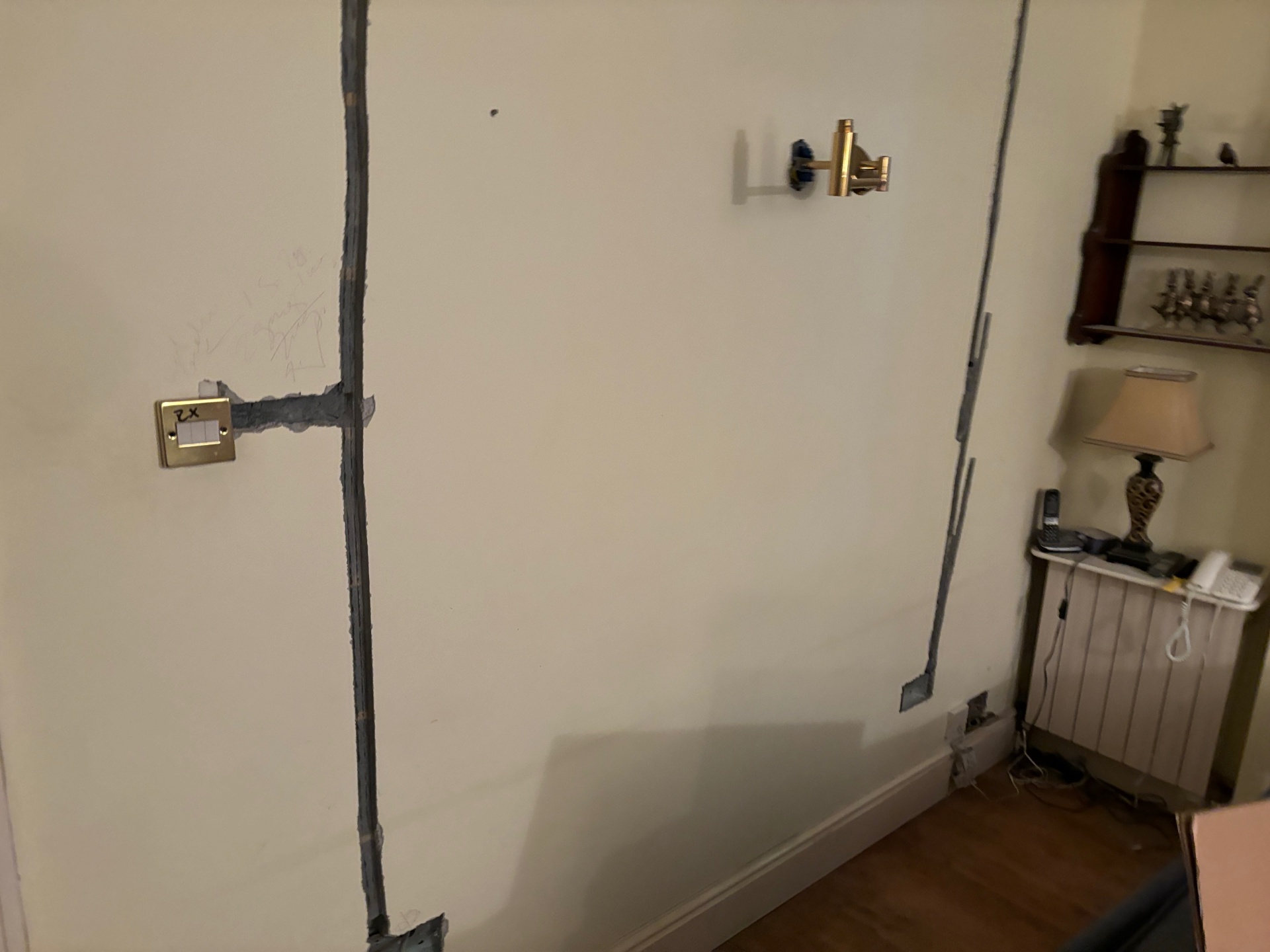 Chased wall lines ready for new cable routing